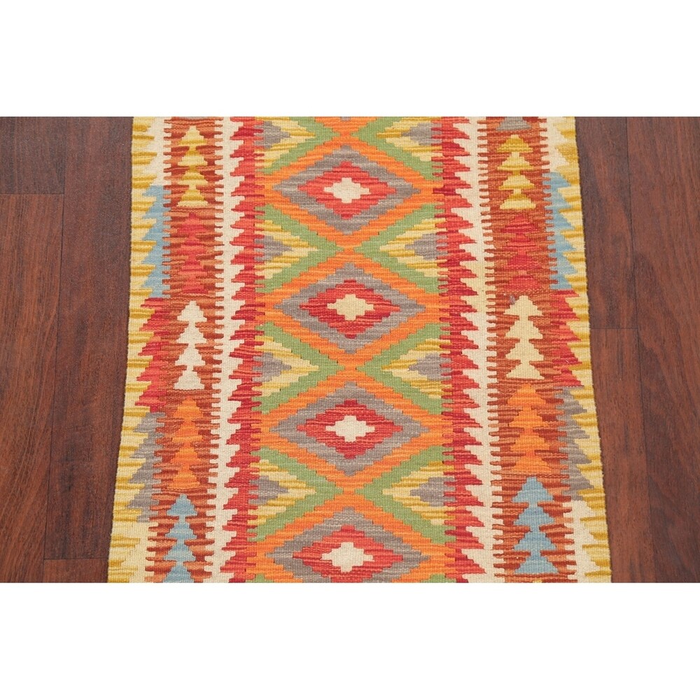 Southwestern Kilim Turkish Oriental Geometric Hand Woven Runner Rug - 6'5" X 2'3" Runner