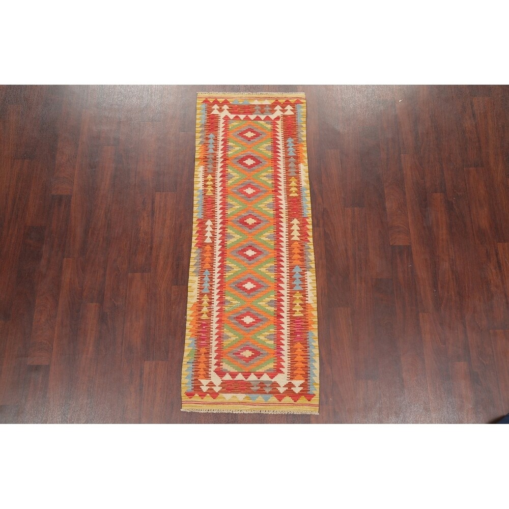 Southwestern Kilim Turkish Oriental Geometric Hand Woven Runner Rug - 6'5" X 2'3" Runner