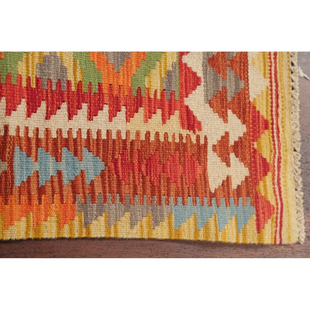 Southwestern Kilim Turkish Oriental Geometric Hand Woven Runner Rug - 6'5" X 2'3" Runner
