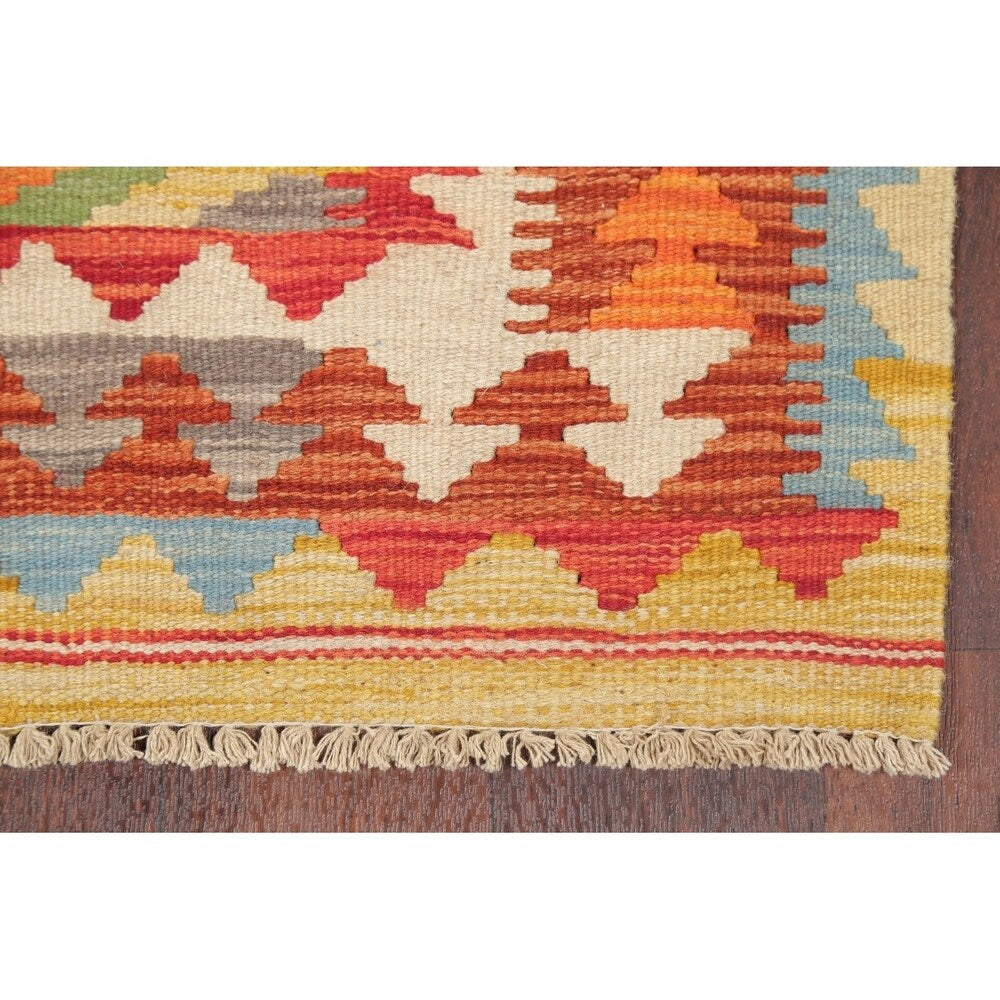 Southwestern Kilim Turkish Oriental Geometric Hand Woven Runner Rug - 6'5" X 2'3" Runner