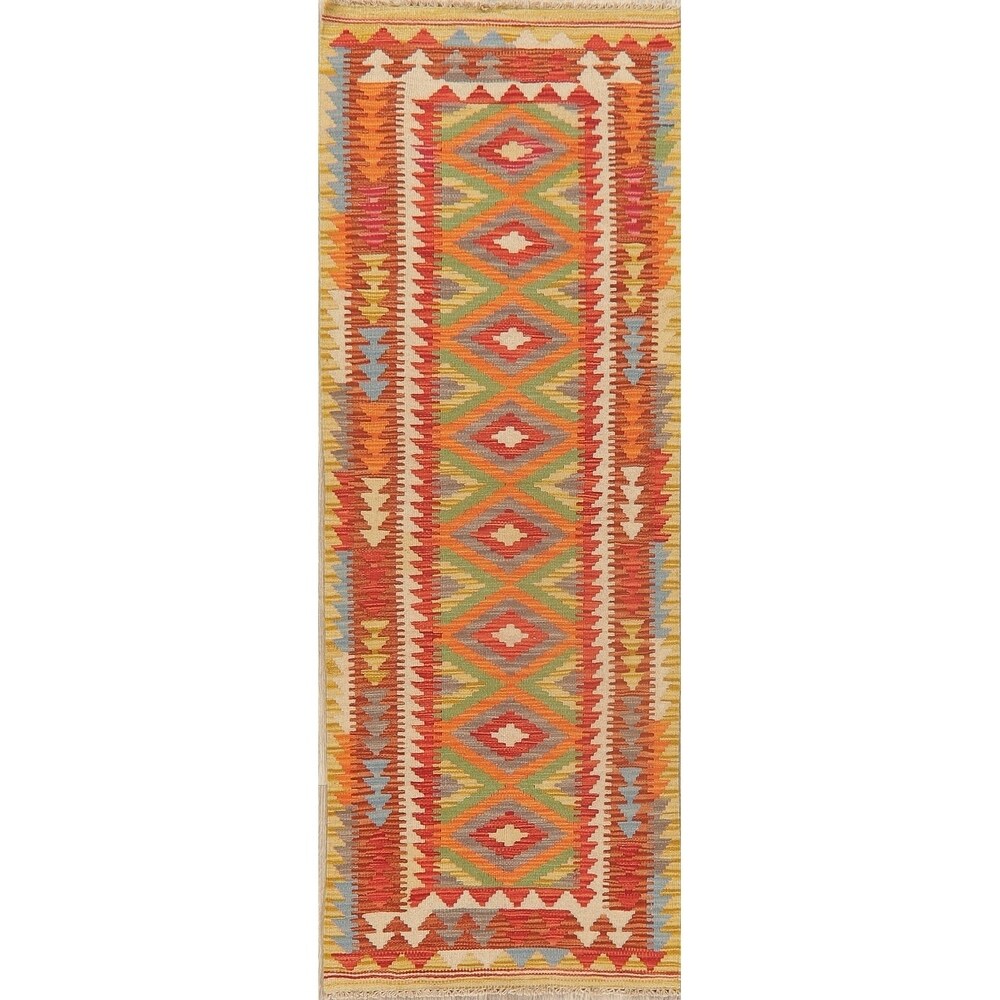 Southwestern Kilim Turkish Oriental Geometric Hand Woven Runner Rug - 6'5" X 2'3" Runner