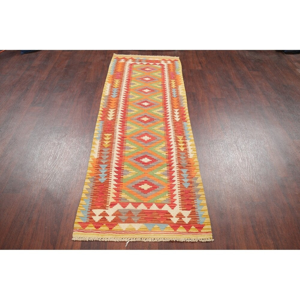 Southwestern Kilim Turkish Oriental Geometric Hand Woven Runner Rug - 6'5" X 2'3" Runner