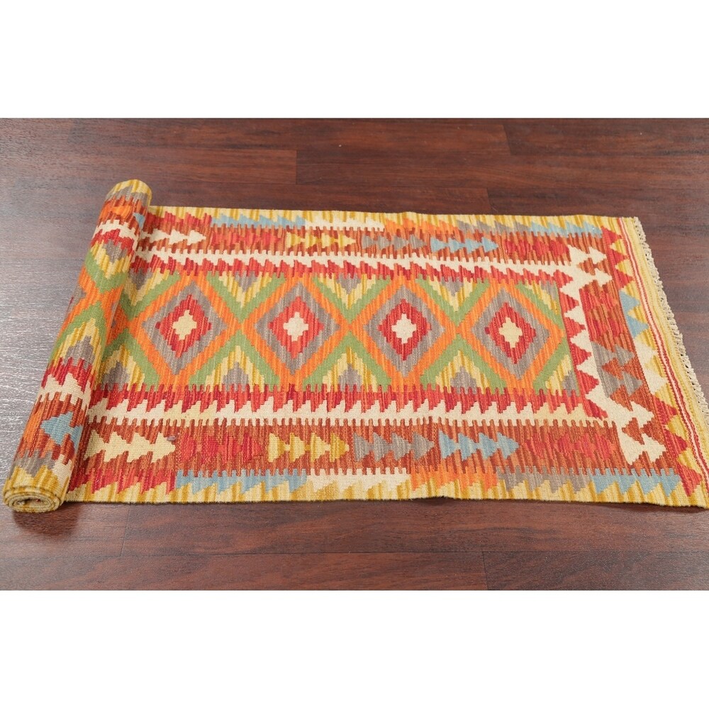 Southwestern Kilim Turkish Oriental Geometric Hand Woven Runner Rug - 6'5" X 2'3" Runner