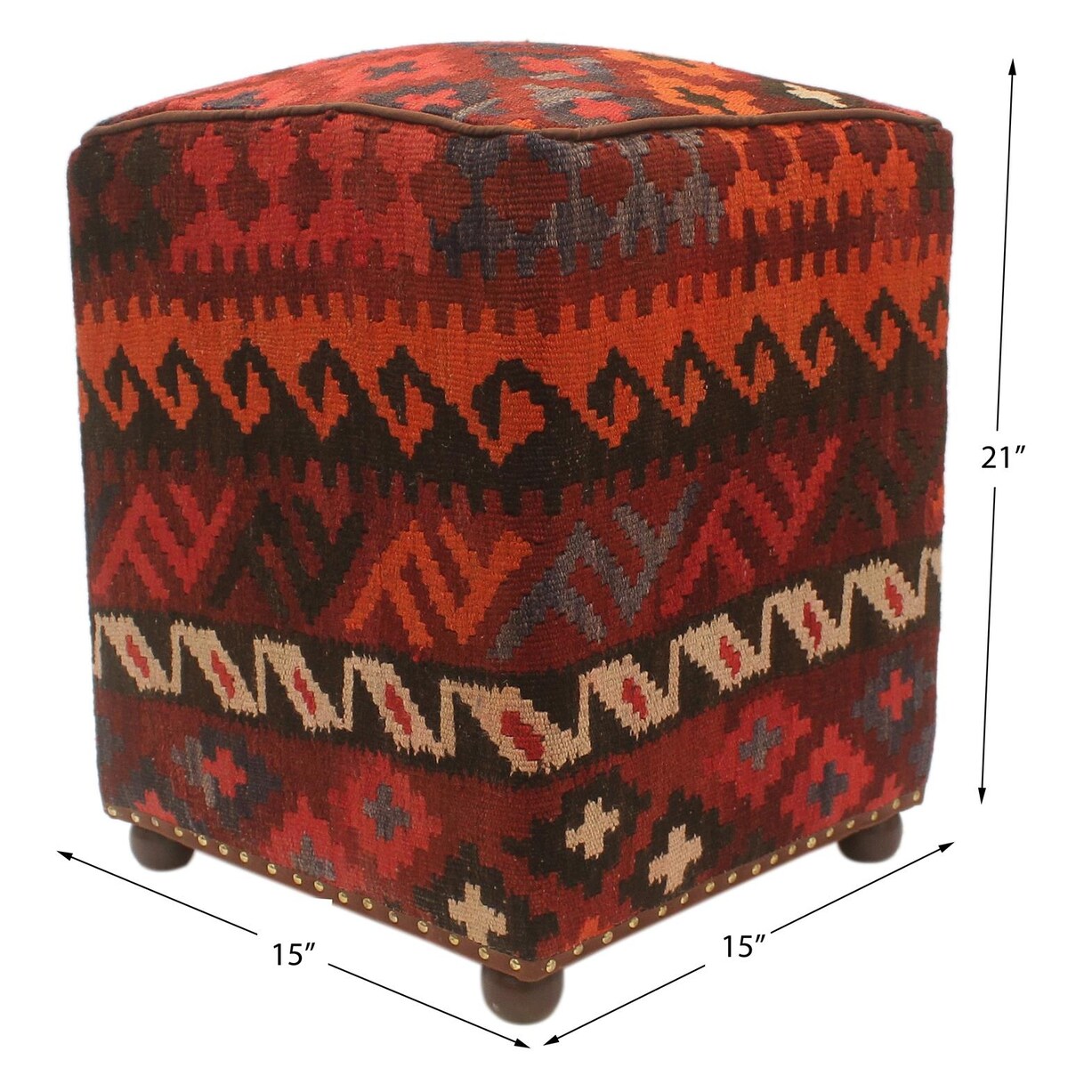Southwestern Parkinso Burgundy/Blue Handmade Kilim Upholstered Ottoman