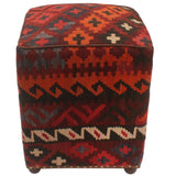 Southwestern Parkinso Burgundy/Blue Handmade Kilim Upholstered Ottoman