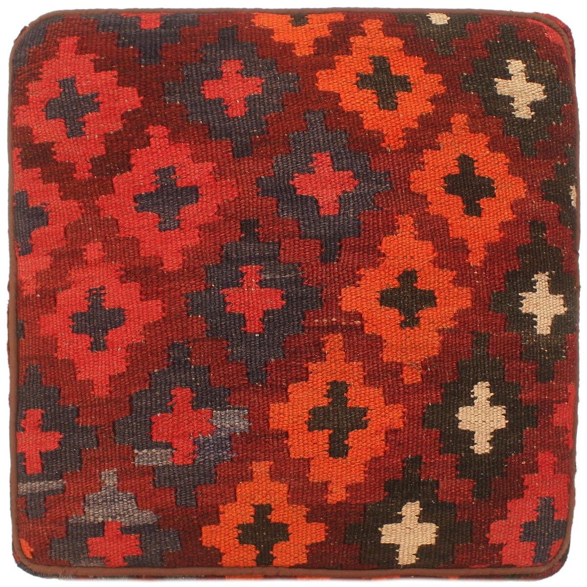 Southwestern Parkinso Burgundy/Blue Handmade Kilim Upholstered Ottoman