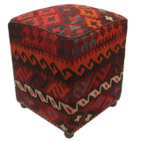Southwestern Parkinso Burgundy/Blue Handmade Kilim Upholstered Ottoman