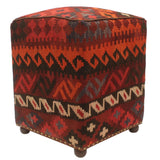 Southwestern Parkinso Burgundy/Blue Handmade Kilim Upholstered Ottoman