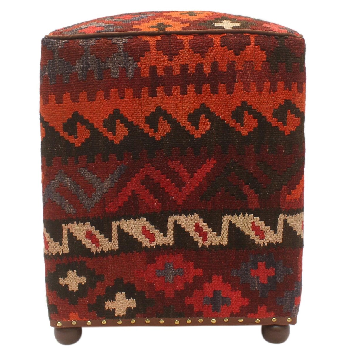 Southwestern Parkinso Burgundy/Blue Handmade Kilim Upholstered Ottoman