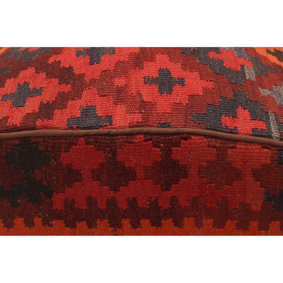 Southwestern Parkinso Burgundy/Blue Handmade Kilim Upholstered Ottoman