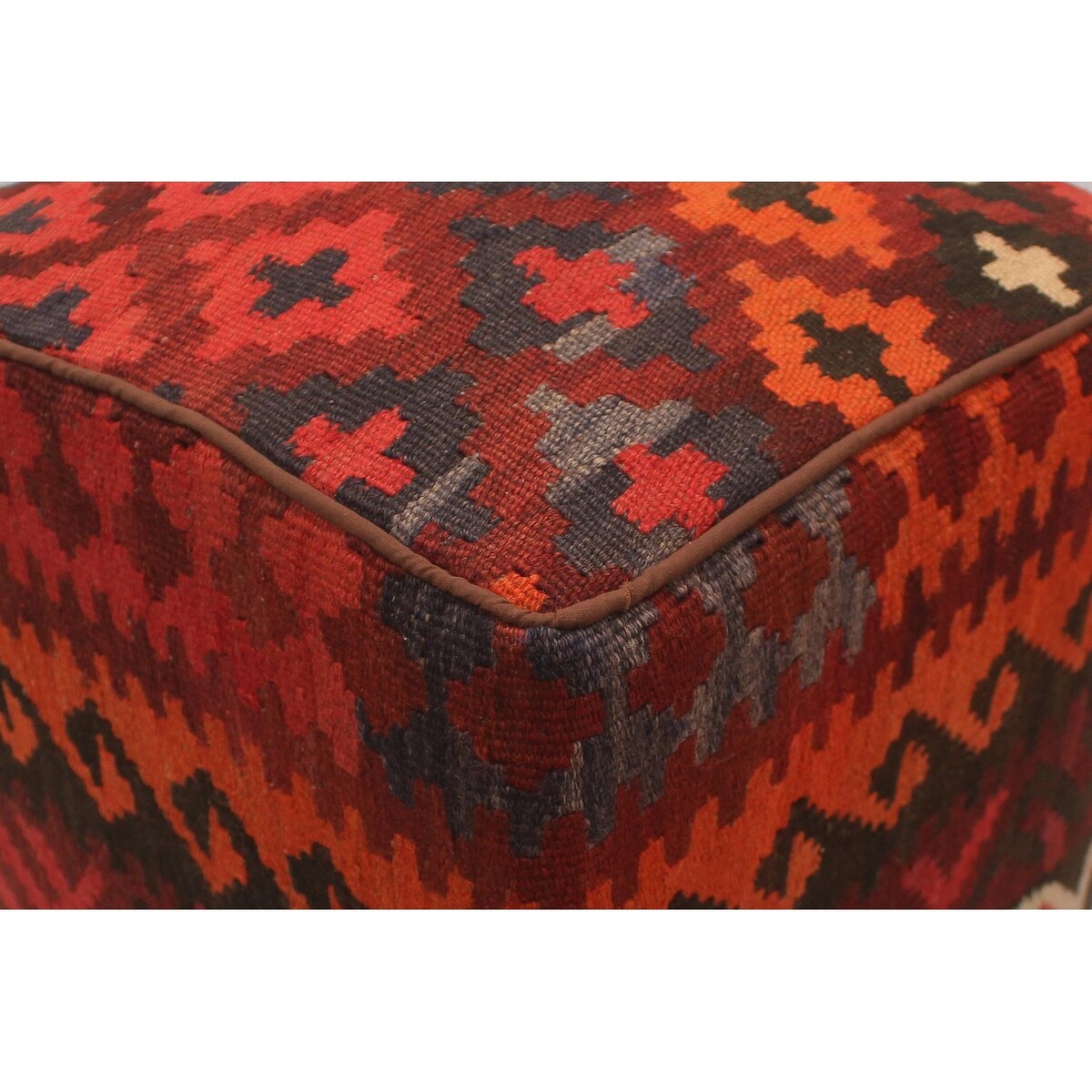Southwestern Parkinso Burgundy/Blue Handmade Kilim Upholstered Ottoman