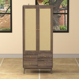 Space Saving Armoire Closet Wardrobe Rattan Finish Stylish Design