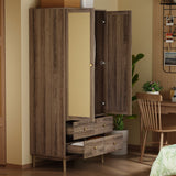 Space Saving Armoire Closet Wardrobe Rattan Finish Stylish Design