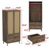 Space Saving Armoire Closet Wardrobe Rattan Finish Stylish Design