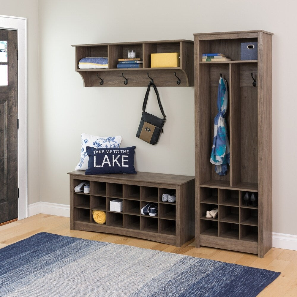 Space-Saving Driftwood Grey Entryway Organizer with Shoe Storage