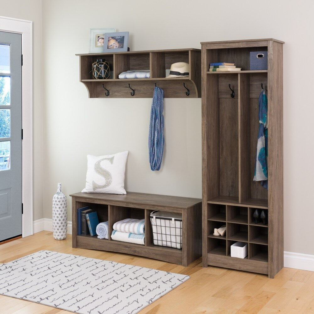 Space-Saving Driftwood Grey Entryway Organizer with Shoe Storage