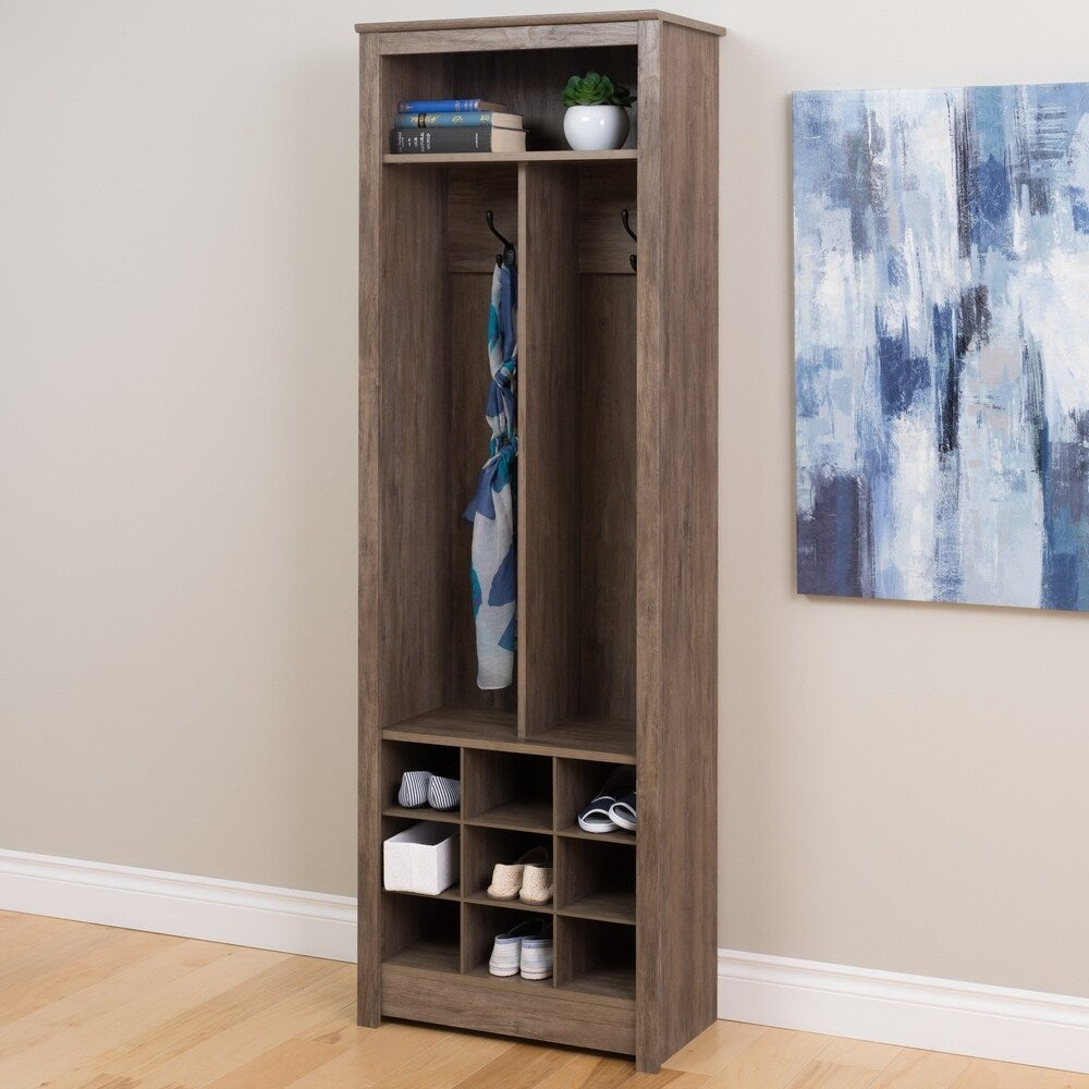Space-Saving Driftwood Grey Entryway Organizer with Shoe Storage