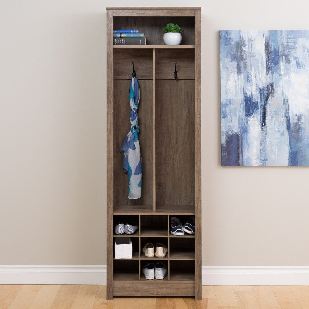 Space-Saving Driftwood Grey Entryway Organizer with Shoe Storage