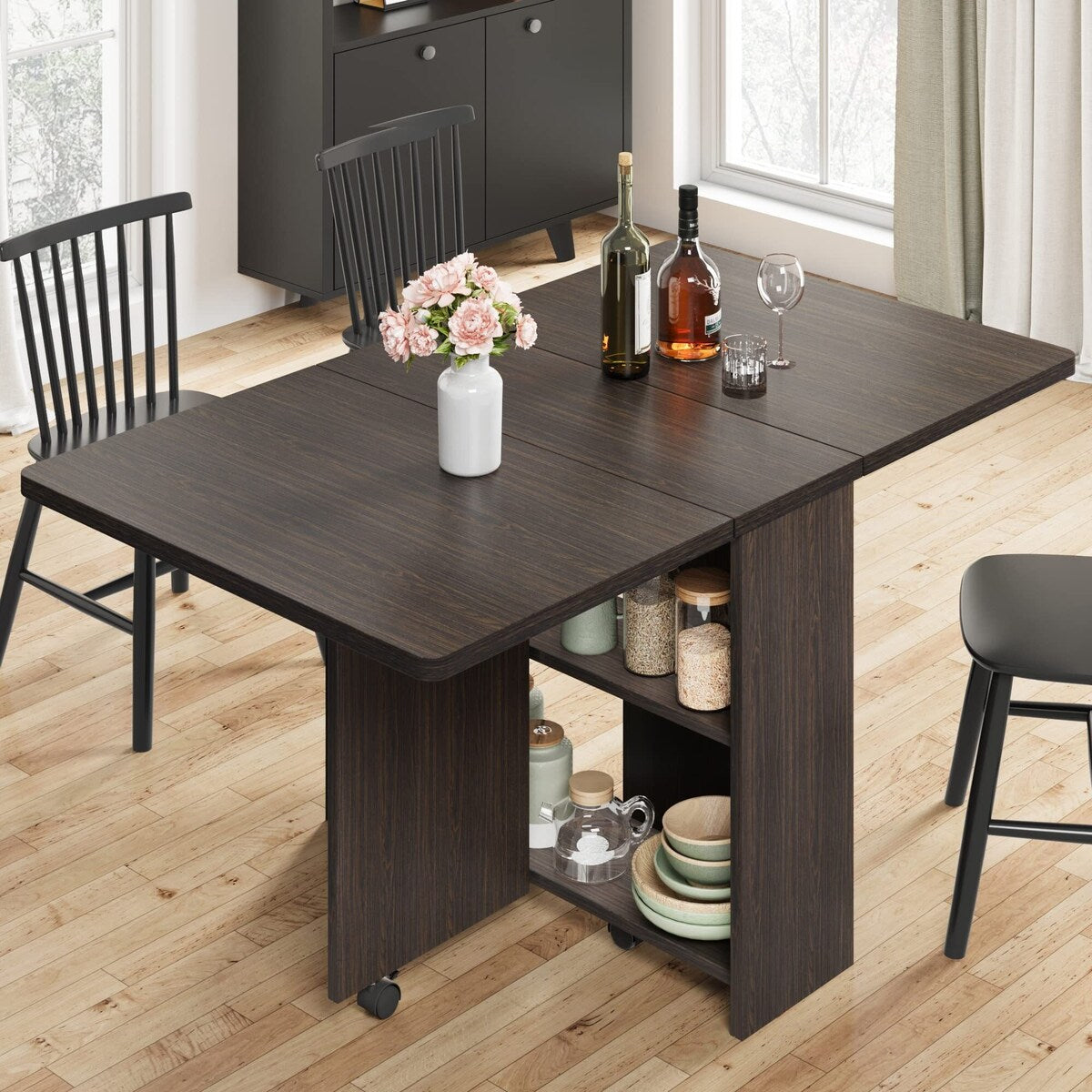 Space Saving Folding Dining Table with 2 Tier Storage Overstock