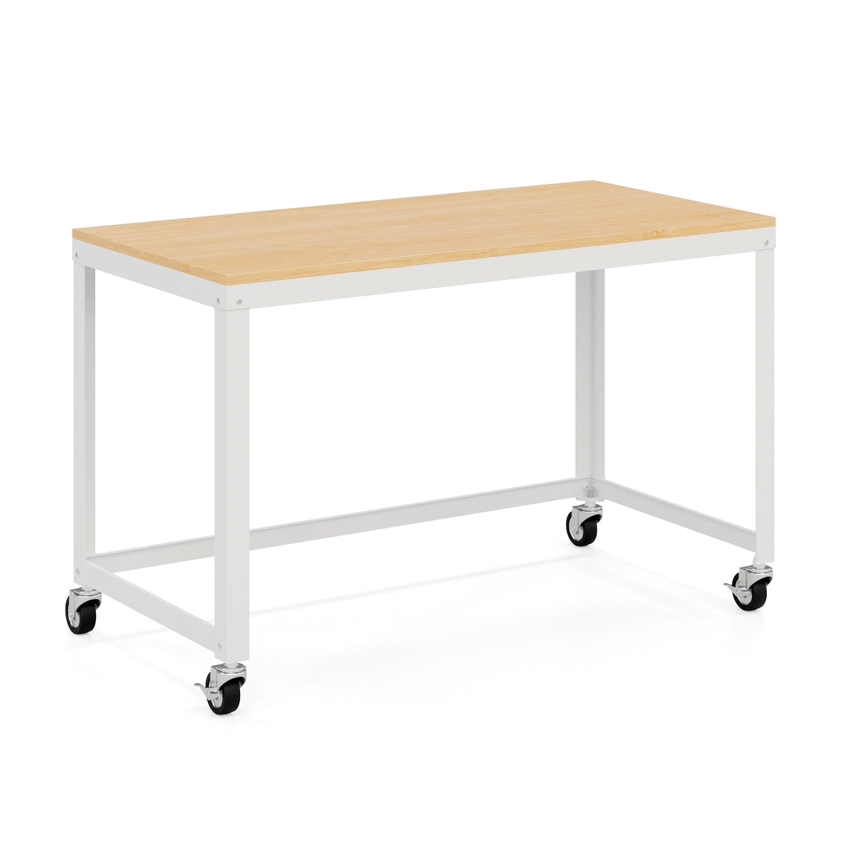 Space Solutions 48" W Mobile Metal Desk with Laminate Top, Black/Maple