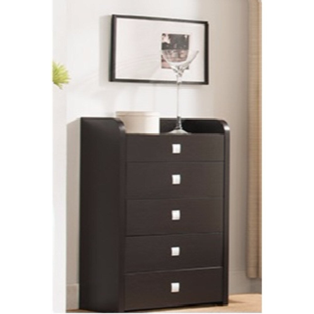 Spacious Brown Finish Chest With Five Drawers.