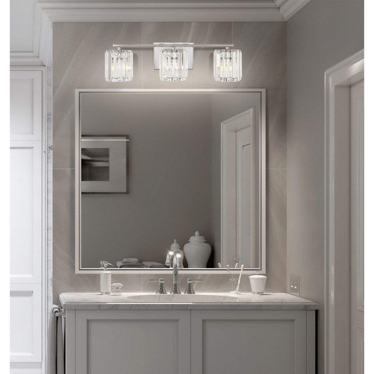 Spaulding Prism Vintage Metal/Glass Classic Glam LED Vanity Light, by JONATHAN Y