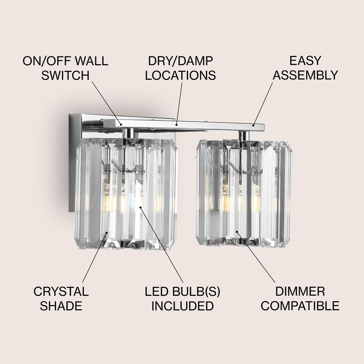 Spaulding Prism Vintage Metal/Glass Classic Glam LED Vanity Light, by JONATHAN Y