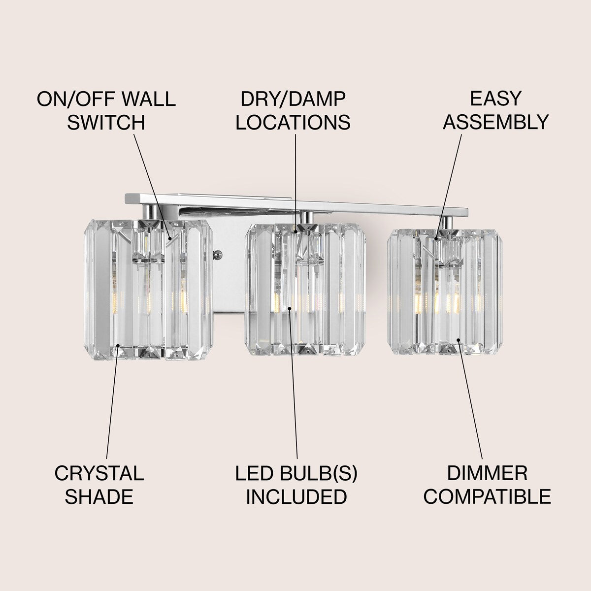 Spaulding Prism Vintage Metal/Glass Classic Glam LED Vanity Light, by JONATHAN Y