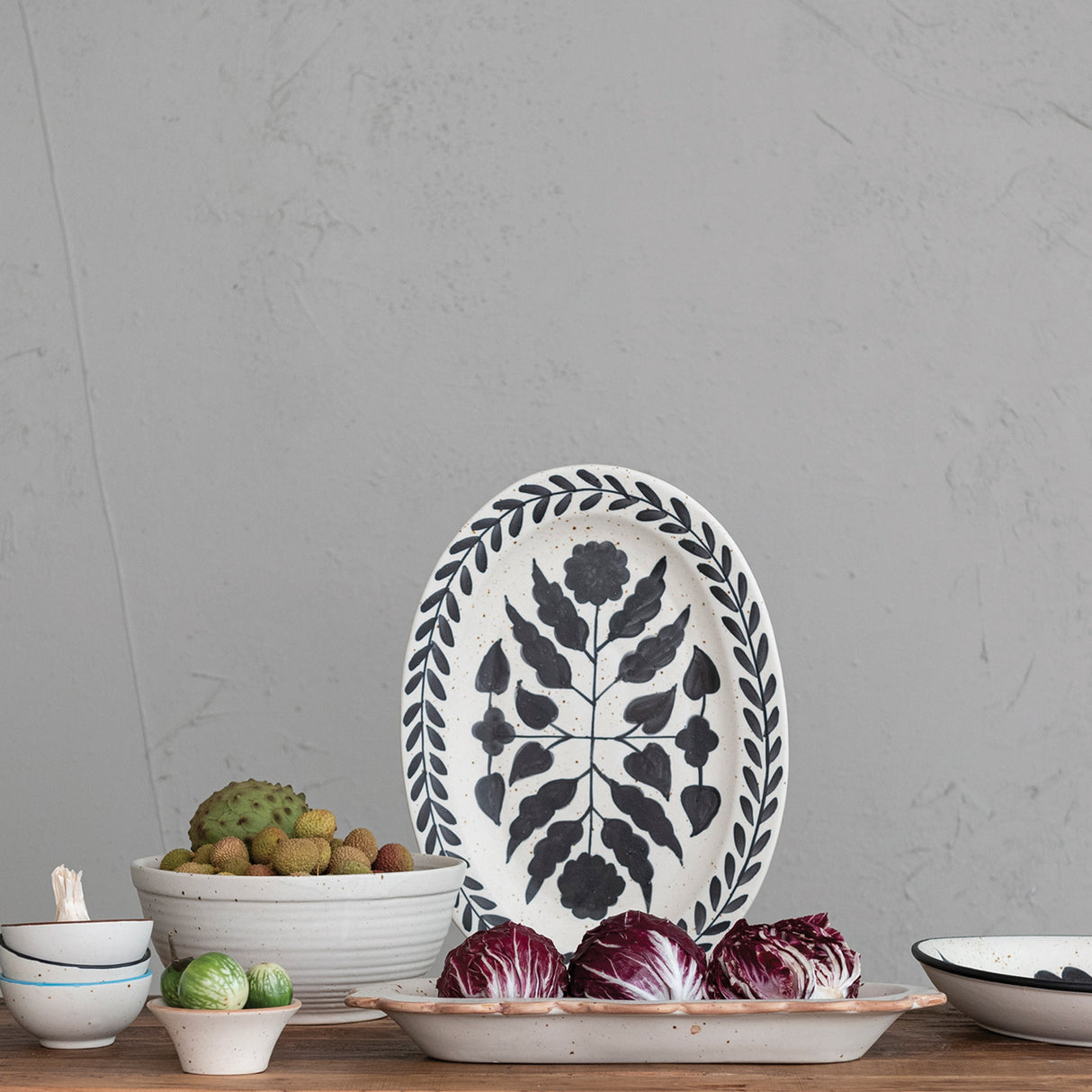 Speckled Stoneware Platter with Scalloped Edge - 18.0"L x 10.0"W x 2.0"H