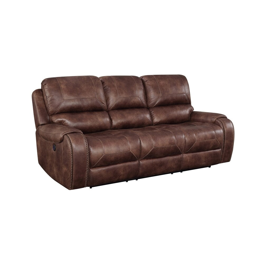 Spencer Buckskin Brown Power Reclining Sofa and Two Recliner Chairs with Nailhead Trim Set