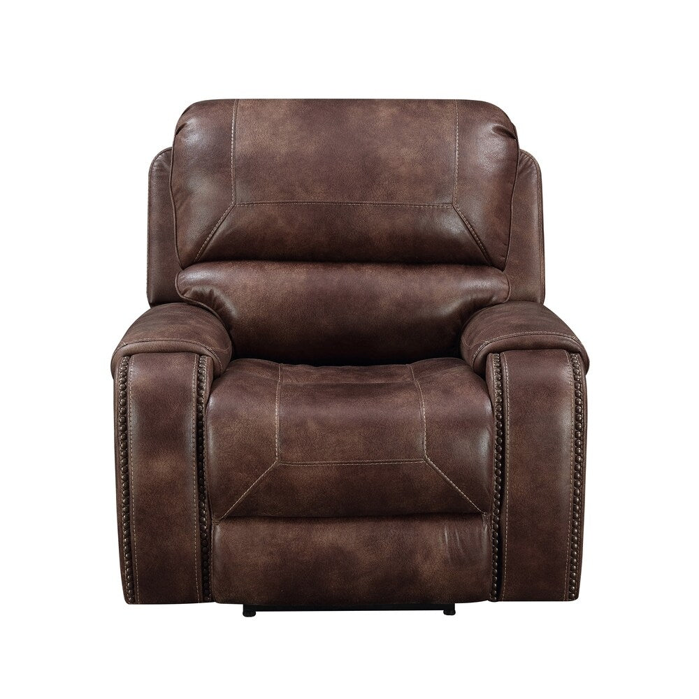 Spencer Buckskin Brown Power Reclining Sofa and Two Recliner Chairs with Nailhead Trim Set