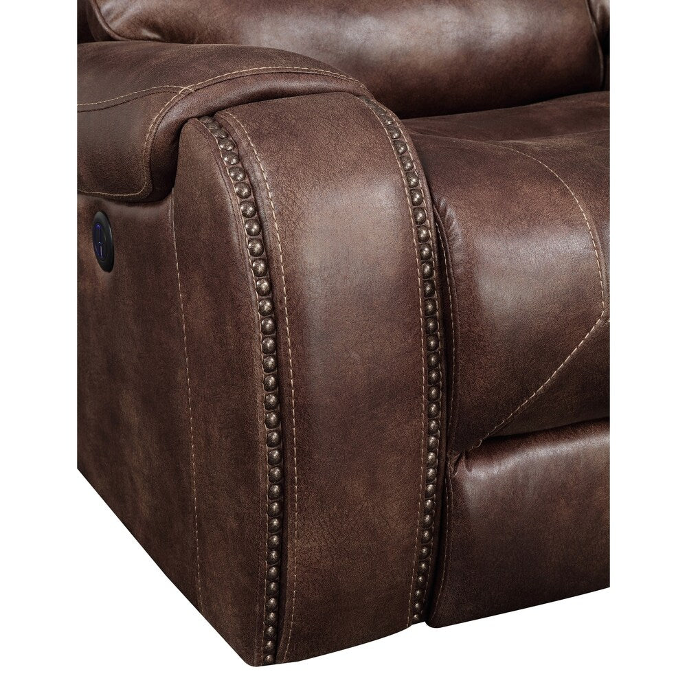 Spencer Buckskin Brown Power Reclining Sofa and Two Recliner Chairs with Nailhead Trim Set