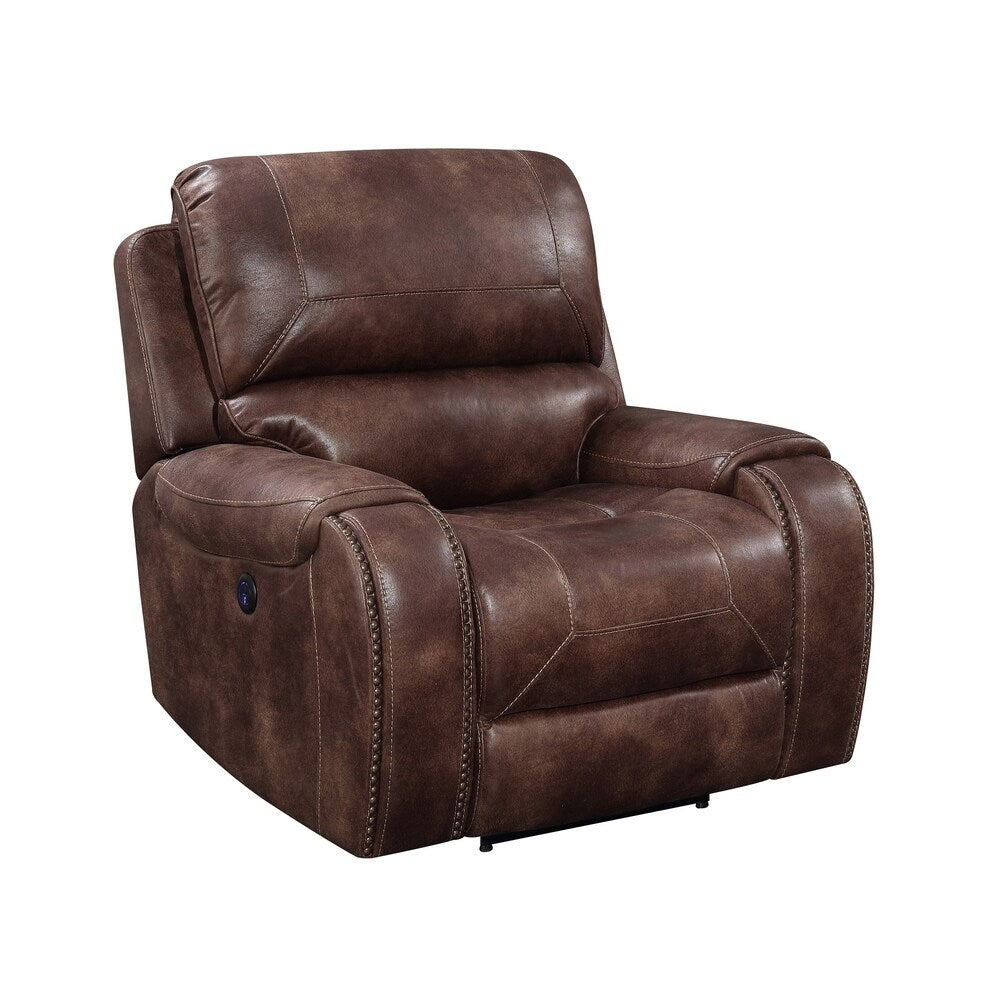 Spencer Buckskin Brown Power Reclining Sofa and Two Recliner Chairs with Nailhead Trim Set