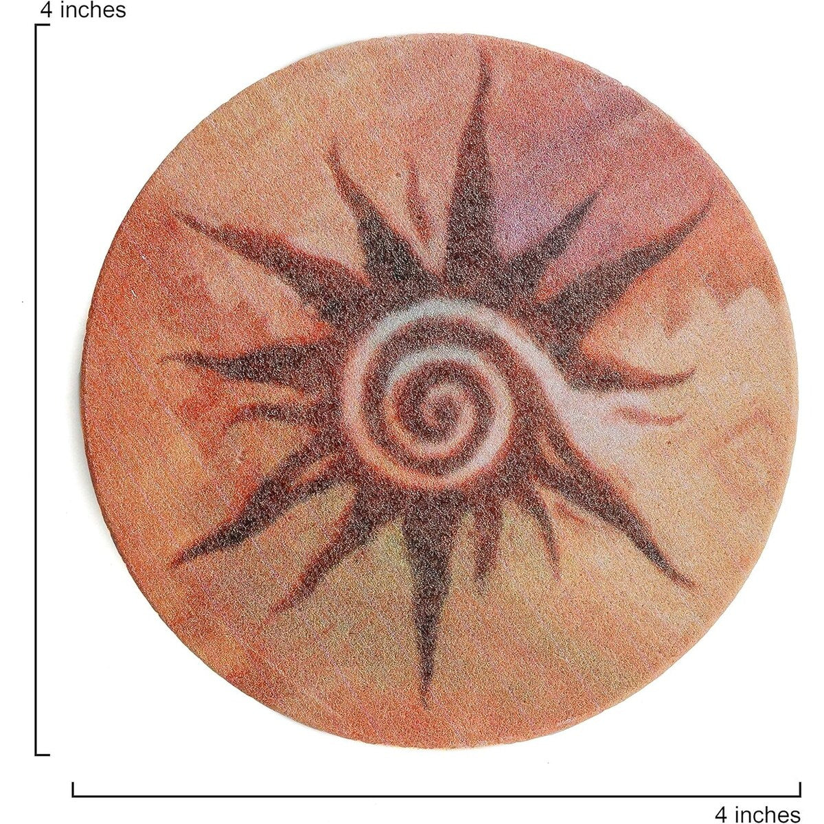 Spiral Sun Natural Sandstone Coaster 4 Pack Eco-Friendly, Absorbent, Easily Wipes Clean