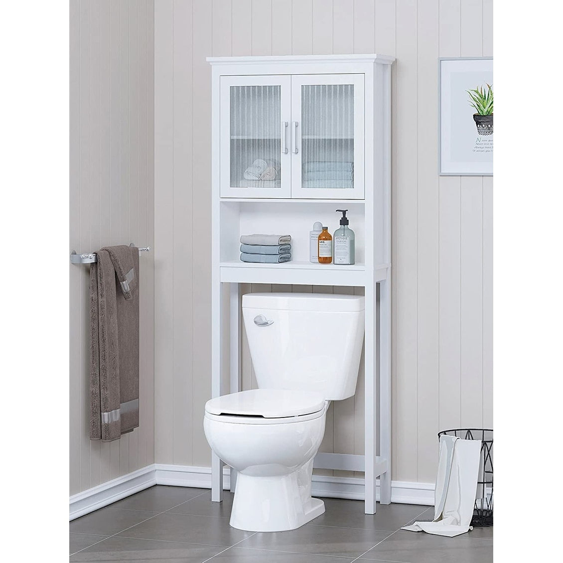 Spirich Home Bathroom Shelf Over The Toilet, Bathroom Cabinet Organizer with Moru Tempered Glass Door