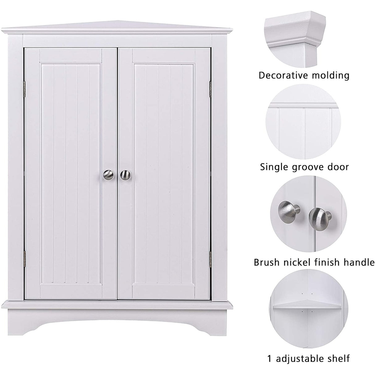 Spirich Home Floor Corner Cabinet with Two Doors and Shelves, Free-Standing Corner Storage Cabinets,White