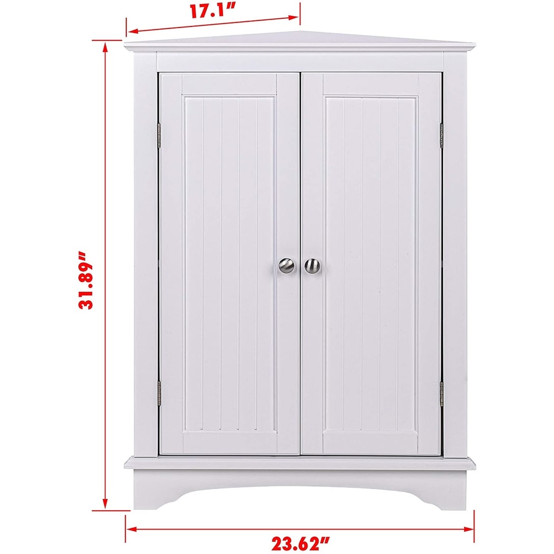 Spirich Home Floor Corner Cabinet with Two Doors and Shelves, Free-Standing Corner Storage Cabinets,White