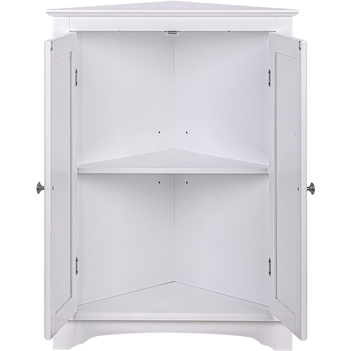 Spirich Home Floor Corner Cabinet with Two Doors and Shelves, Free-Standing Corner Storage Cabinets,White