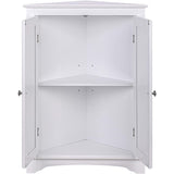 Spirich Home Floor Corner Cabinet with Two Doors and Shelves, Free-Standing Corner Storage Cabinets,White