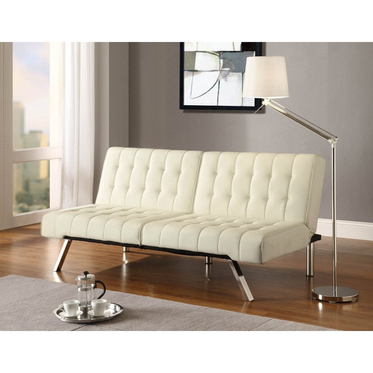 Splitback Multi-Position Futon Sofa Sleeper in Vanilla - 71 x 36.5 x 31.1 inches