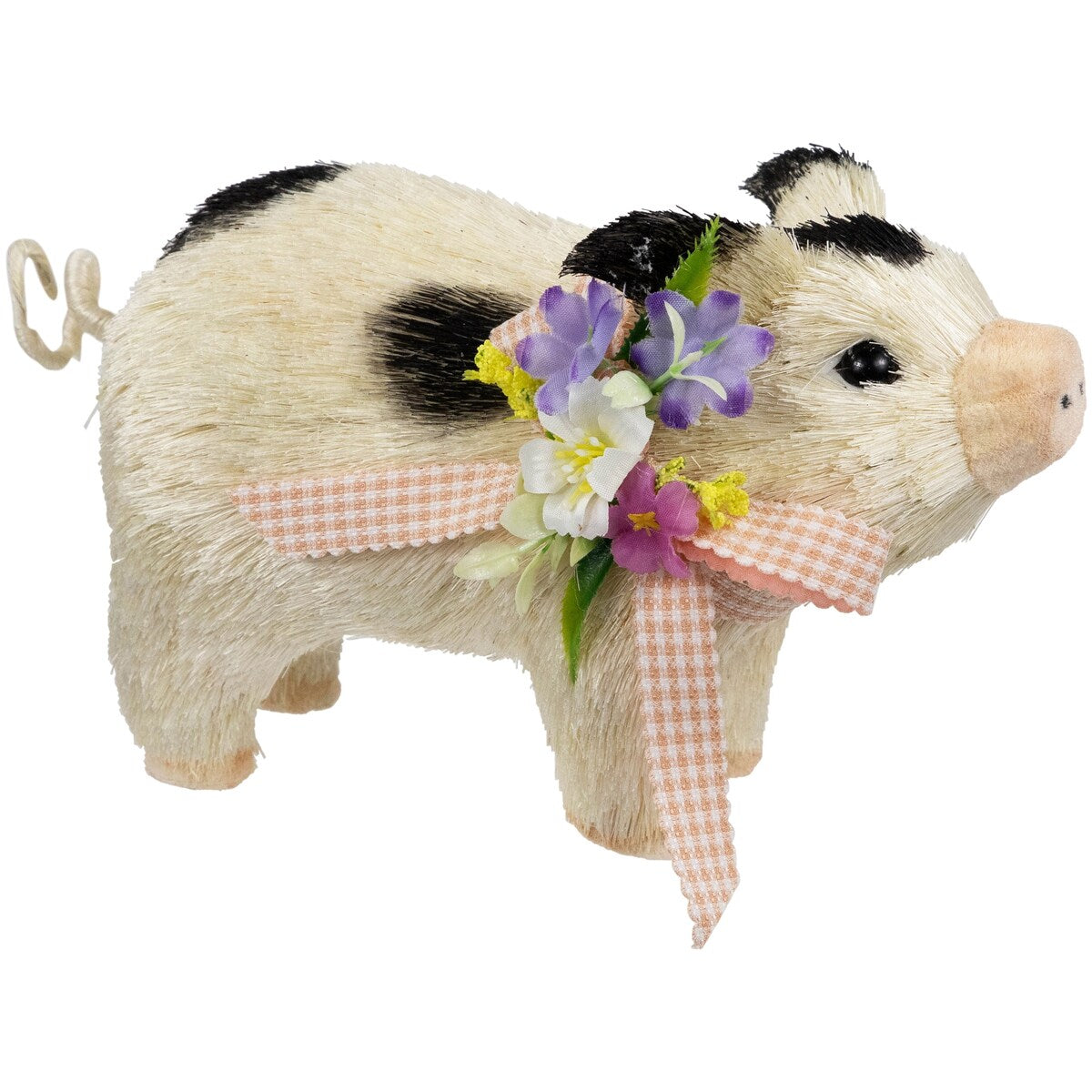 Spotted Piglet with Bow and Flowers Spring Figurine - 9"