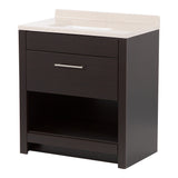 Brooksley Ebony Oak Bathroom Vanity With Drawer, Open Shelf, and Sink Top