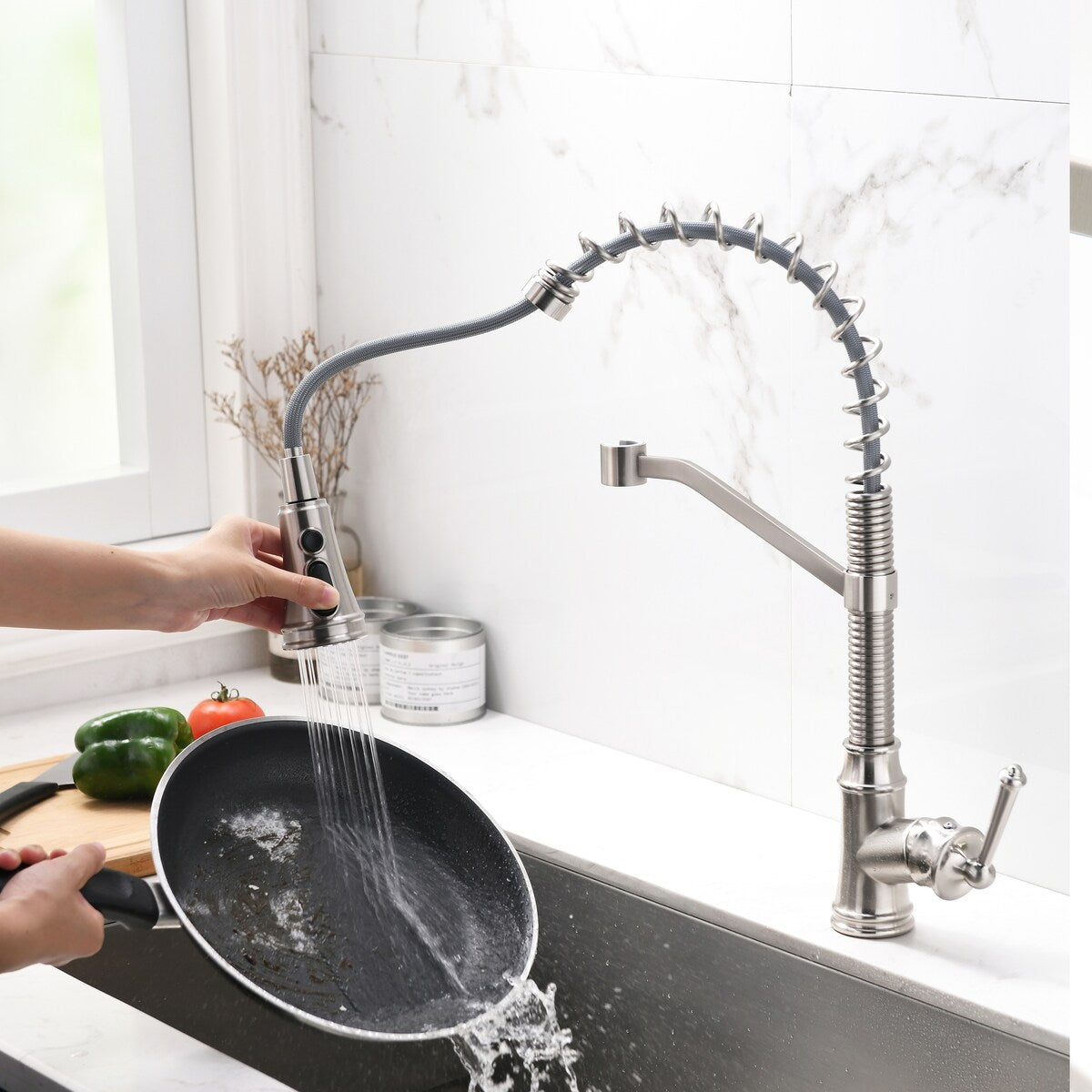 Spring Neck Single-Handle Pull-Down Sprayer Kitchen Faucet