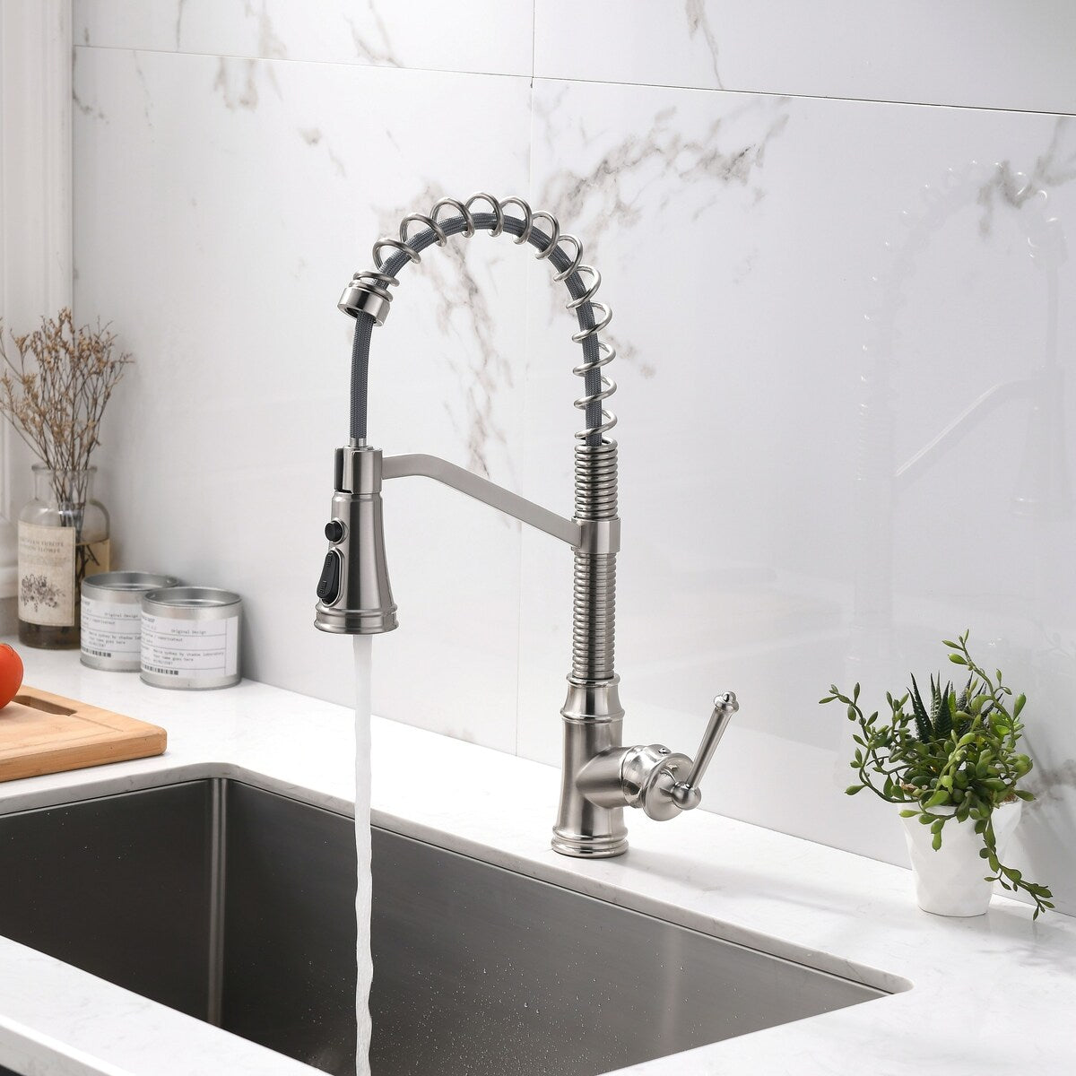 Spring Neck Single-Handle Pull-Down Sprayer Kitchen Faucet