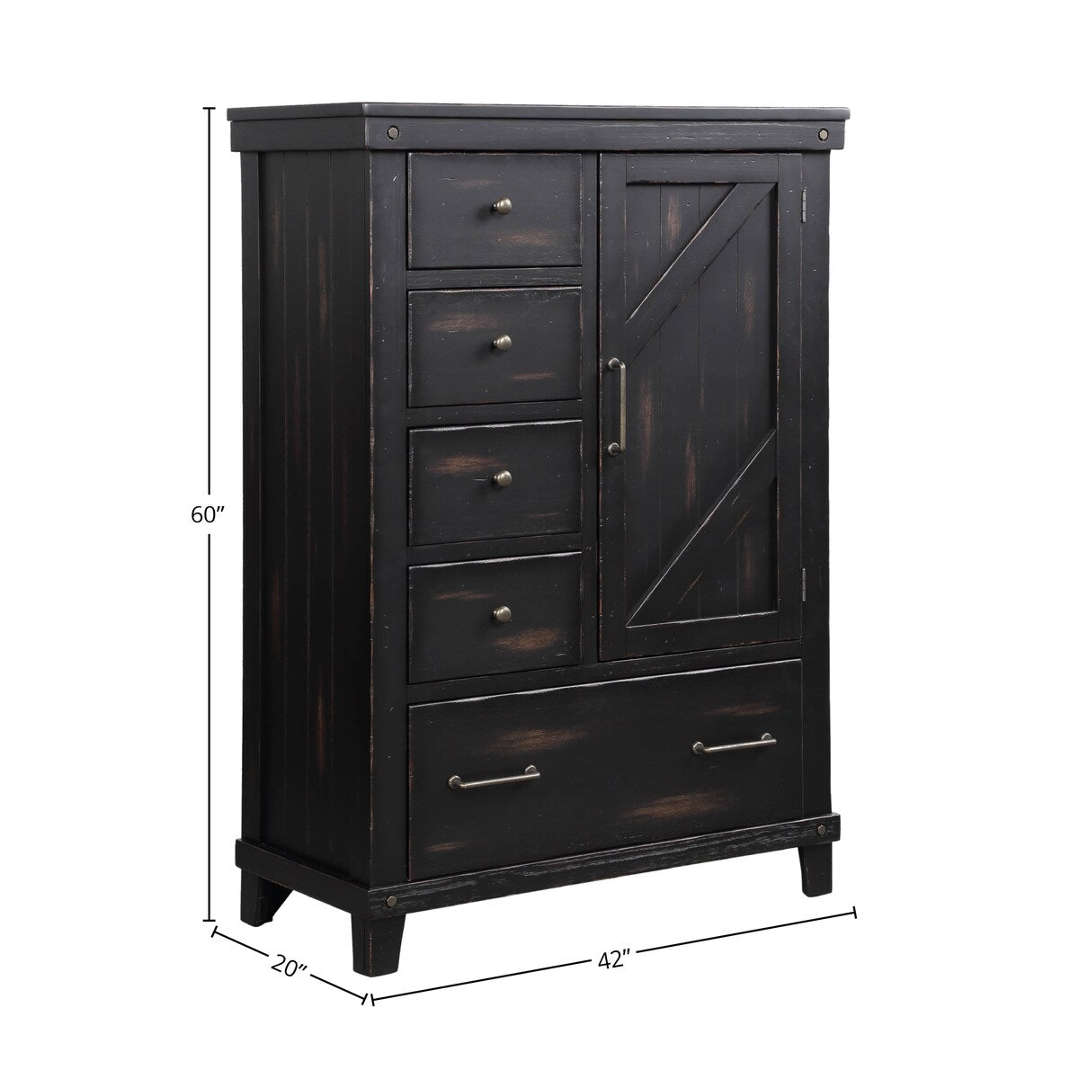 Spruce Creek 42" Wide 5-Drawer Door Chest, Black
