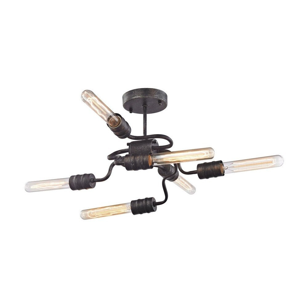 Sputnik Style Ceiling Light With Exposed Bulbs - Six Light Semi-Flush