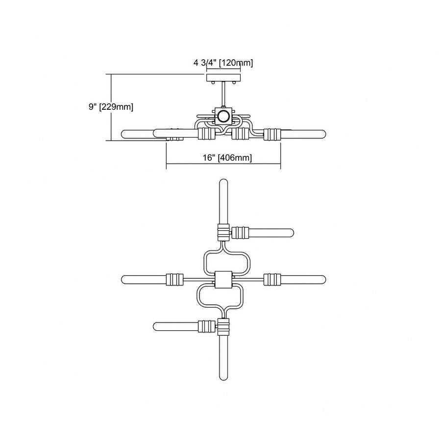 Sputnik Style Ceiling Light With Exposed Bulbs - Six Light Semi-Flush