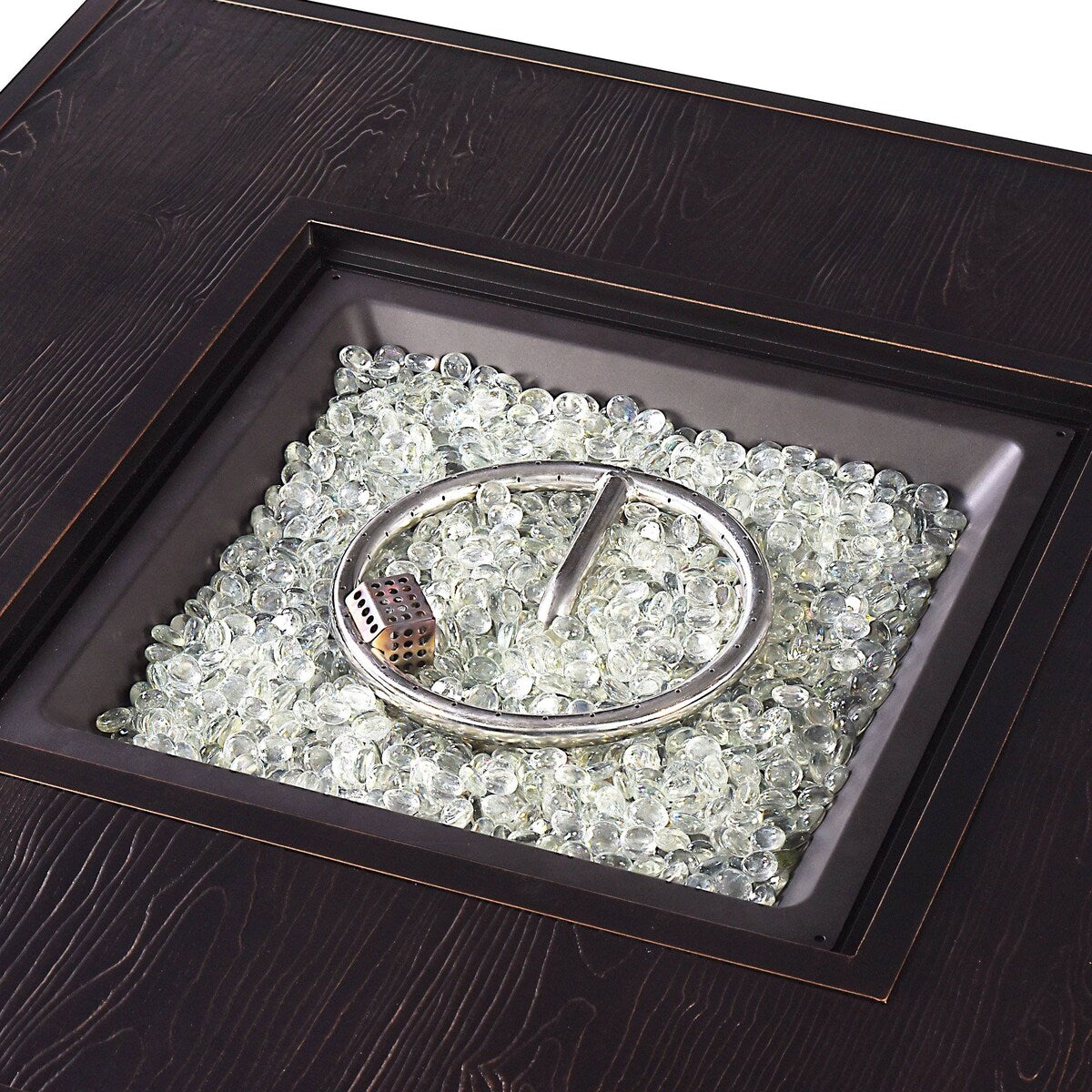 Square 42 in. x 42 in. Aluminum Propane Fire Pit Table with Glass Beads, Two Covers, Lid, 55,000 BTUs - N/A