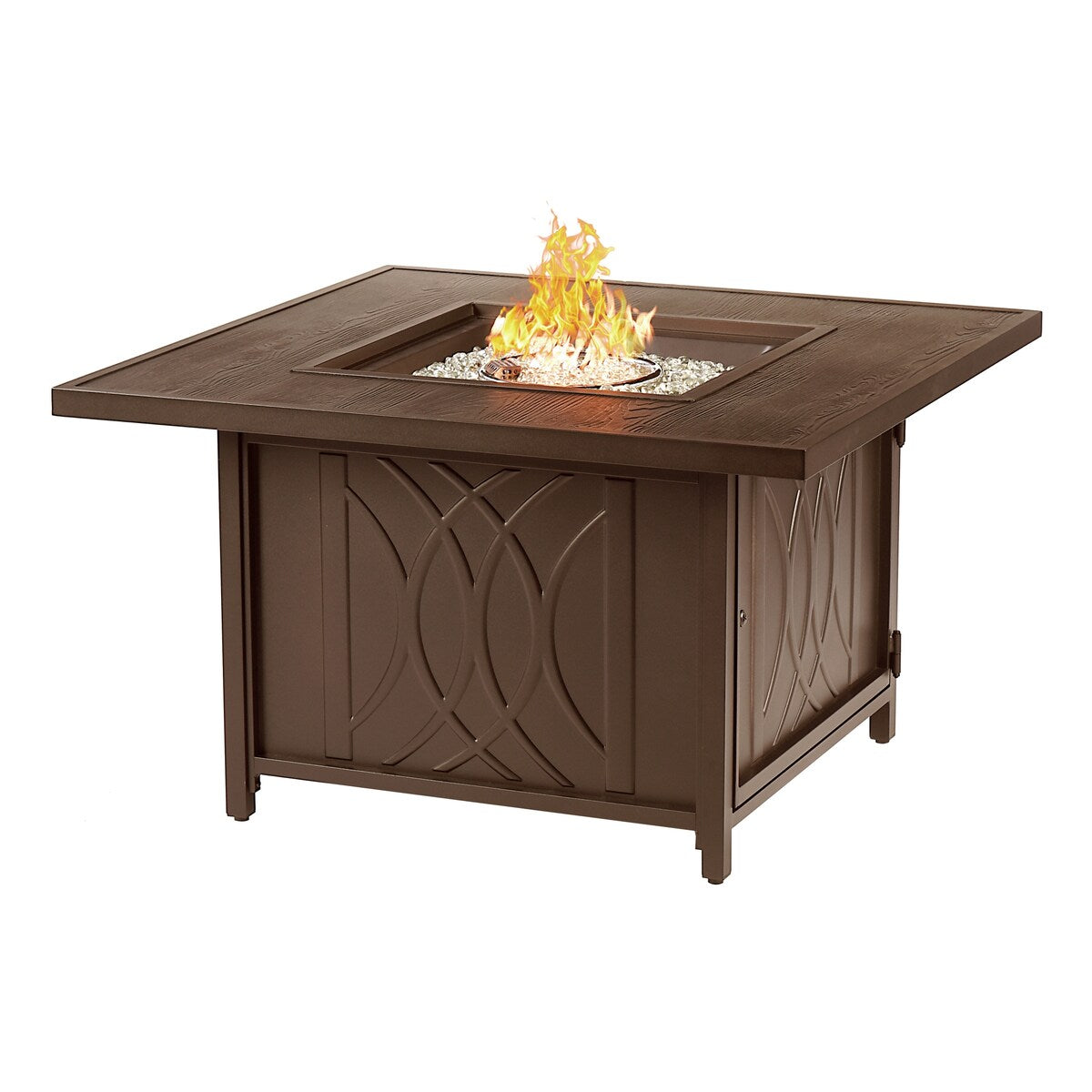 Square 42 in. x 42 in. Aluminum Propane Fire Pit Table with Glass Beads, Two Covers, Lid, 55,000 BTUs - N/A