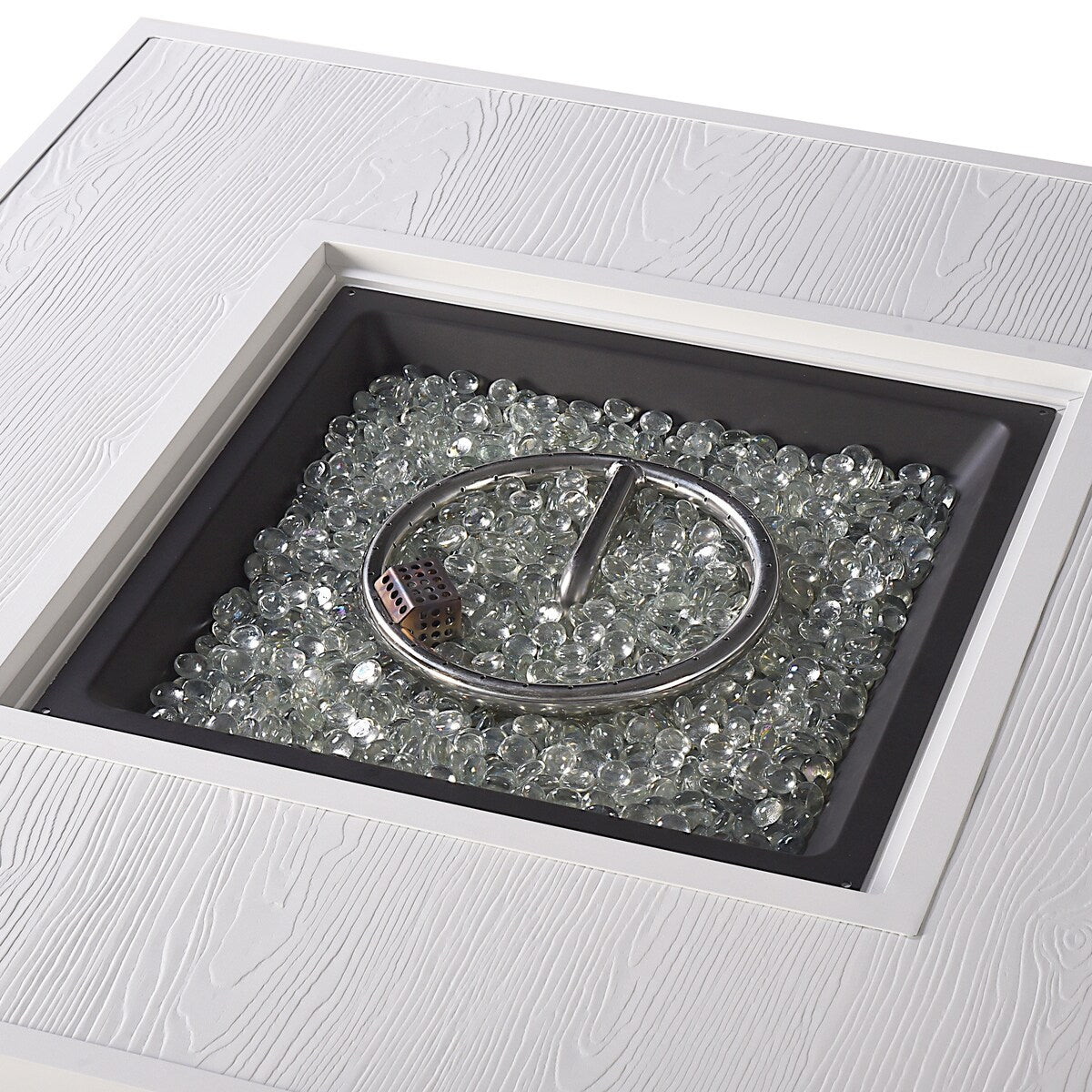 Square 42 in. x 42 in. Aluminum Propane Fire Pit Table with Glass Beads, Two Covers, Lid, 55,000 BTUs - N/A